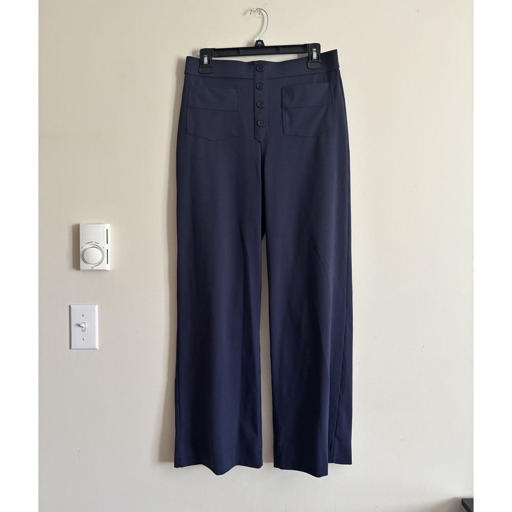 Halara High Waisted Pull On Dress Pants Wide Leg Navy Blue Large Office Stretch